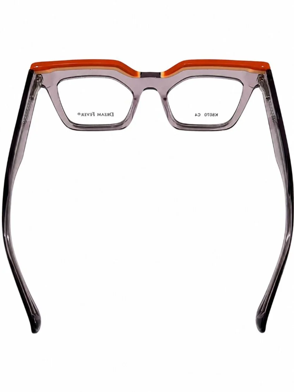 Dream Fever K8070 C4 Grey Crystal/Orange Square Eyeglass Frames 52-20-145